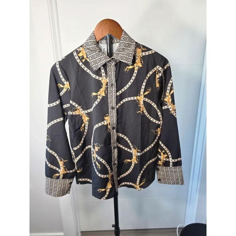 Boohoo Women's Black and Gold Blouse